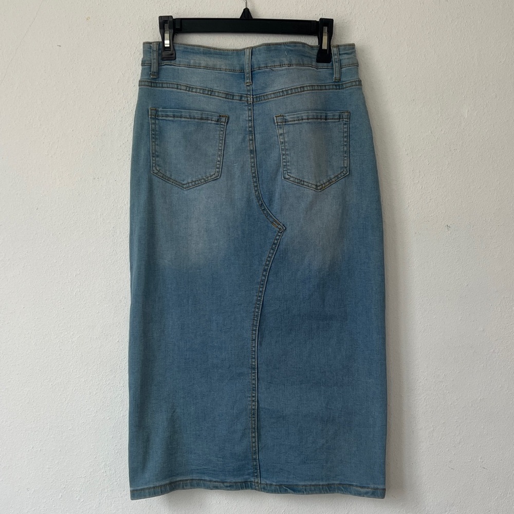 Rhythm + Rose Women Classic Light Blue Denim Skirt with Front Button Slit Size 8 - Picture 8 of 15